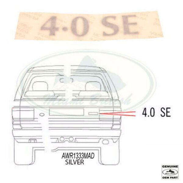 LAND ROVER TAIL GATE DECAL EMBLEM BADGE 4.0 SE "SILVER" RANGE P38 AWR1333MAD GENUINE