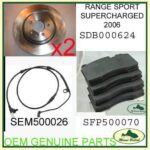 LAND ROVER FRONT BRAKE ROTOR DISC SET PADS & SENSOR RANGE SPORT SC 06 MR0179 OEM