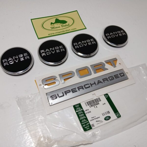 LAND ROVER RR SPORT SC EMBLEM PLATE BADGE & WHEEL RIM CAP LR020509 LR089428 AM4x4 / GENUINE